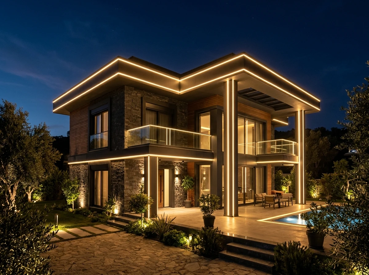 Modern rope lighting around gate frame